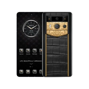 گوشی موبایل متاورتو نسل ۲ مدل LUXURY CUSTOM-MADE GOLDEN LOTUS WHISPER WITH ALLIGATOR SKIN BLACK